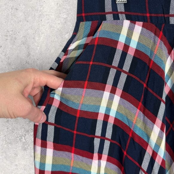 Torrid Plaid Maxi Skirt Womens Size 1X Hanky‎ Hem Challis Blue Red Elastic Waist - Picture 8 of 14